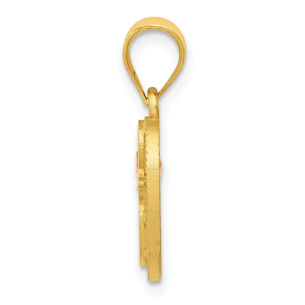 14k Two-Tone Heart Letter E Initial Pendant