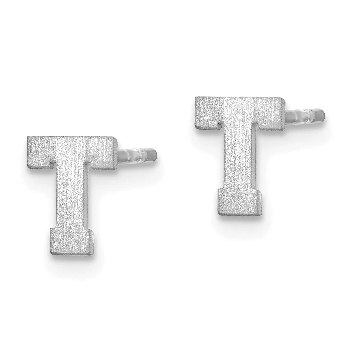 14K White Gold Script Satin Brushed Finish Letter T Initial Earrings