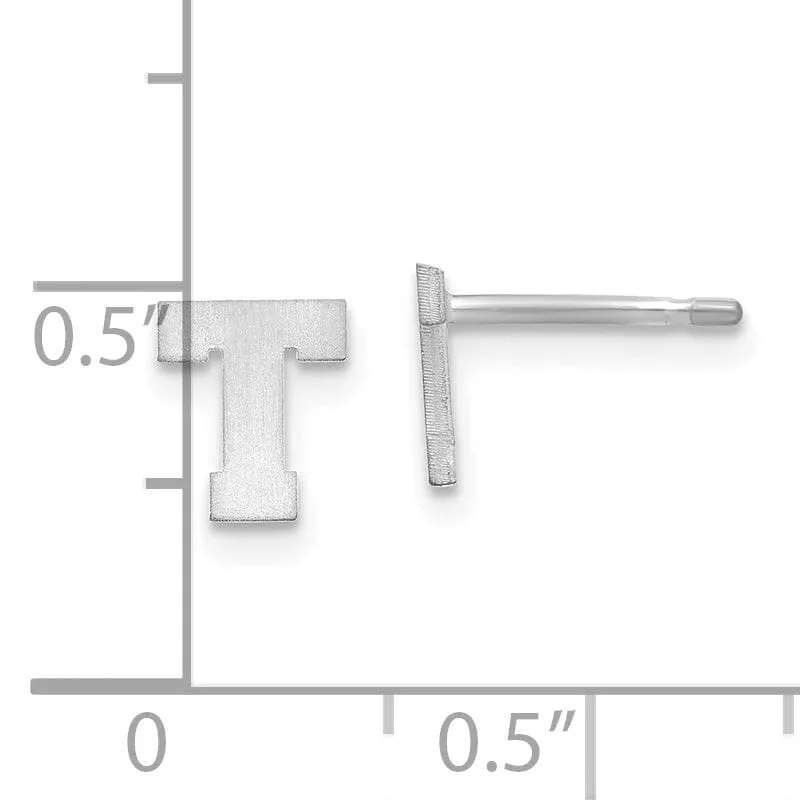 14K White Gold Script Satin Brushed Finish Letter T Initial Earrings