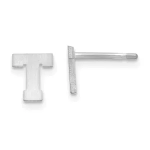 14K White Gold Script Satin Brushed Finish Letter T Initial Earrings