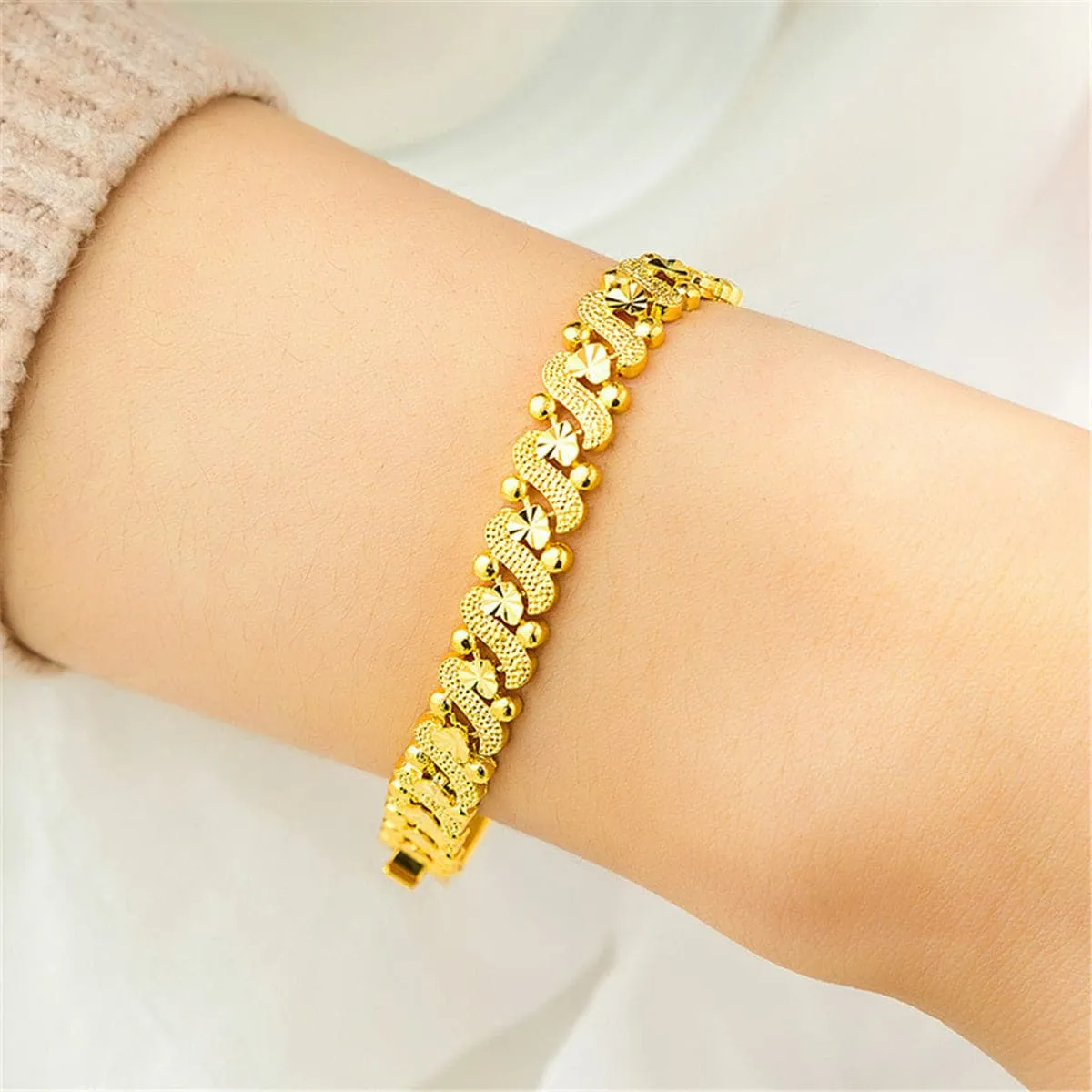 18K Gold-Plated Floral Swirl Chain Bracelet