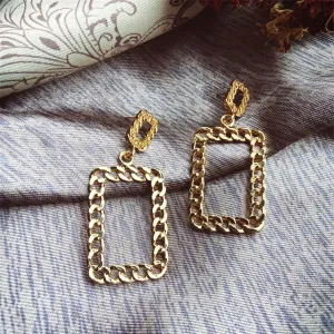 18K Gold-Plated Open Figaro Rectangle Drop Earring