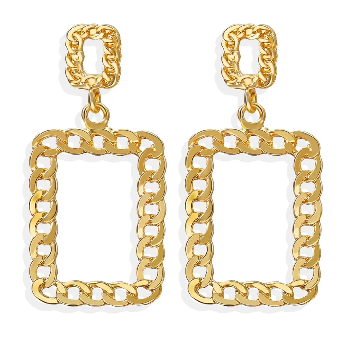 18K Gold-Plated Open Figaro Rectangle Drop Earring