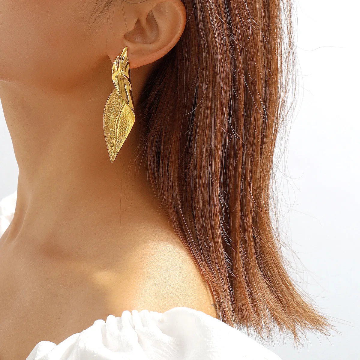 18K Gold-Plated Twisted Leaf Drop Earrings