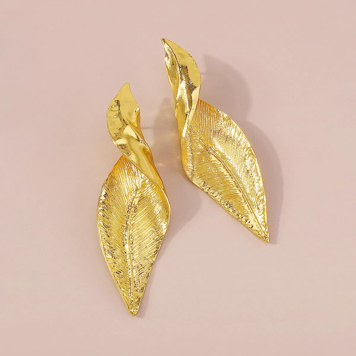 18K Gold-Plated Twisted Leaf Drop Earrings
