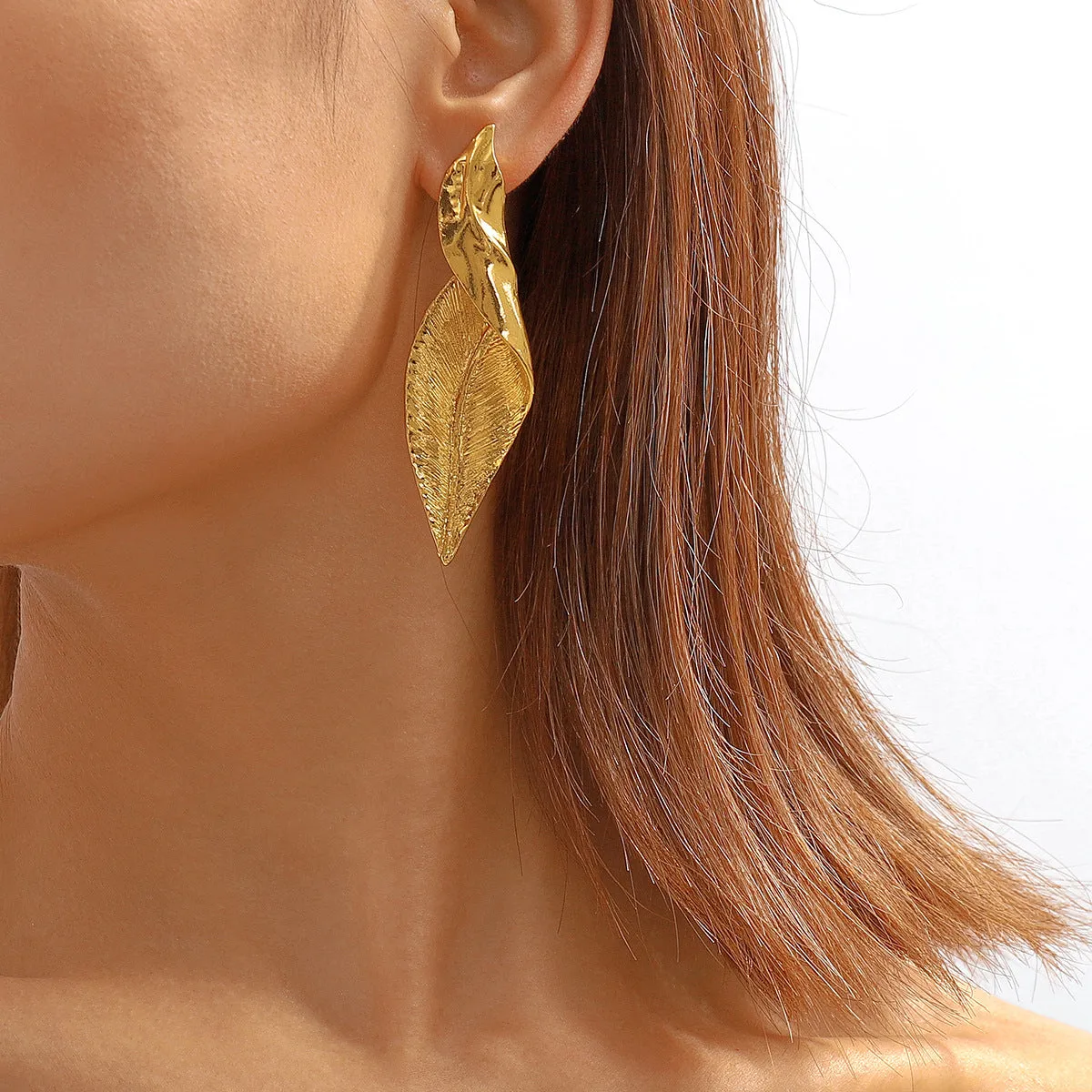 18K Gold-Plated Twisted Leaf Drop Earrings