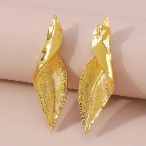 18K Gold-Plated Twisted Leaf Drop Earrings