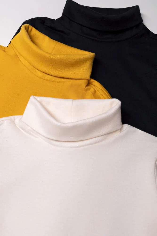 3 Pack Polonecks Yellow, Cream And Black