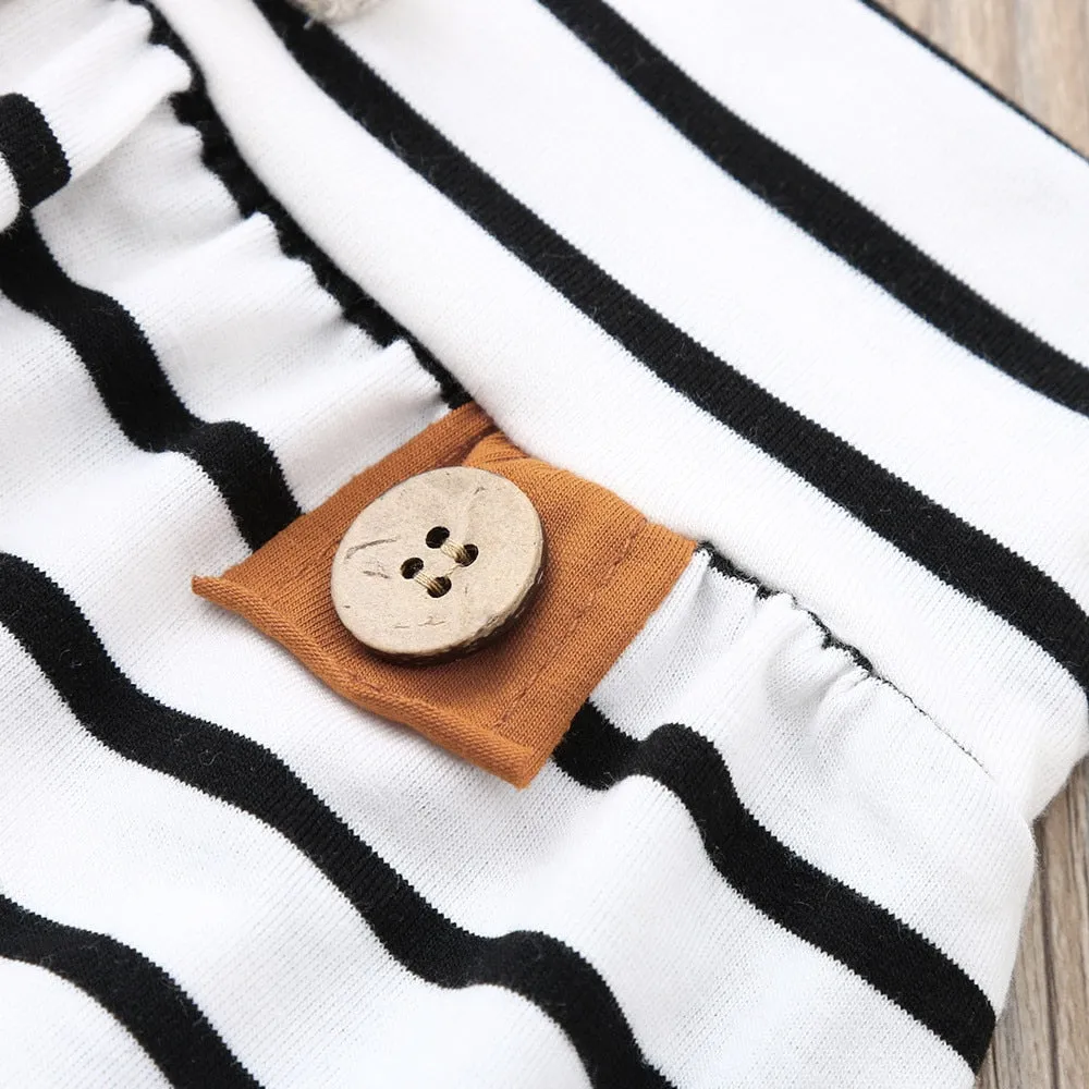 3Pcs Baby Boy Girl Clothes Feather T shirt Tops Striped Pants Clothes Outfits Set