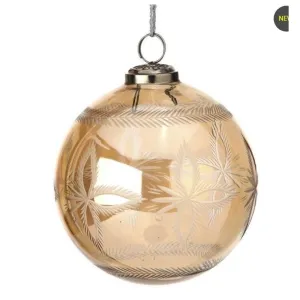 5" Clear Glass Ball w/ Fluret Ornament