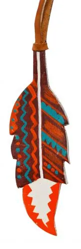 5" painted leather tie on feather with Southwest design.