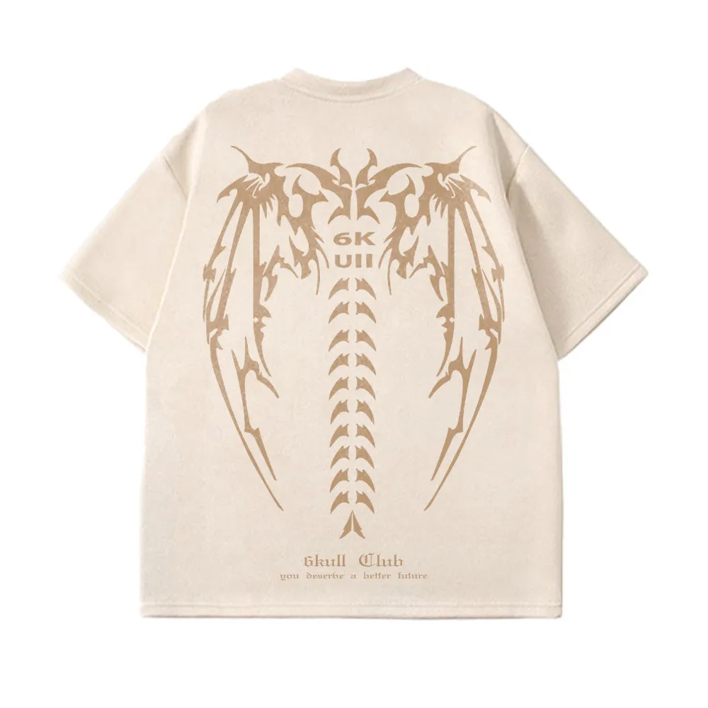 6Kull Suede Bone Wing Design T-shirt