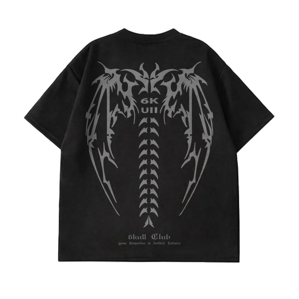 6Kull Suede Bone Wing Design T-shirt