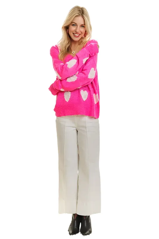 ADORA Full Size Heart V-Neck Knit Top Plus Size