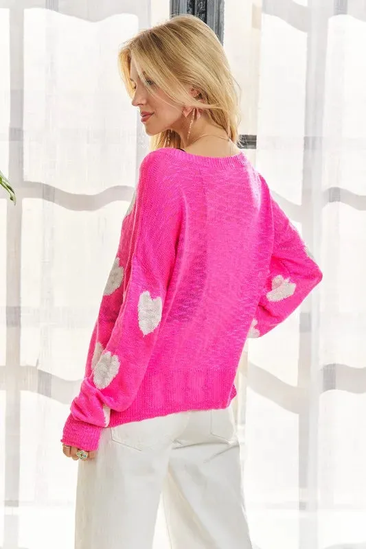 ADORA Full Size Heart V-Neck Knit Top Plus Size