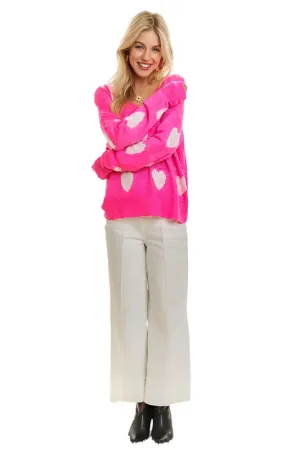 ADORA Full Size Heart V-Neck Knit Top Plus Size