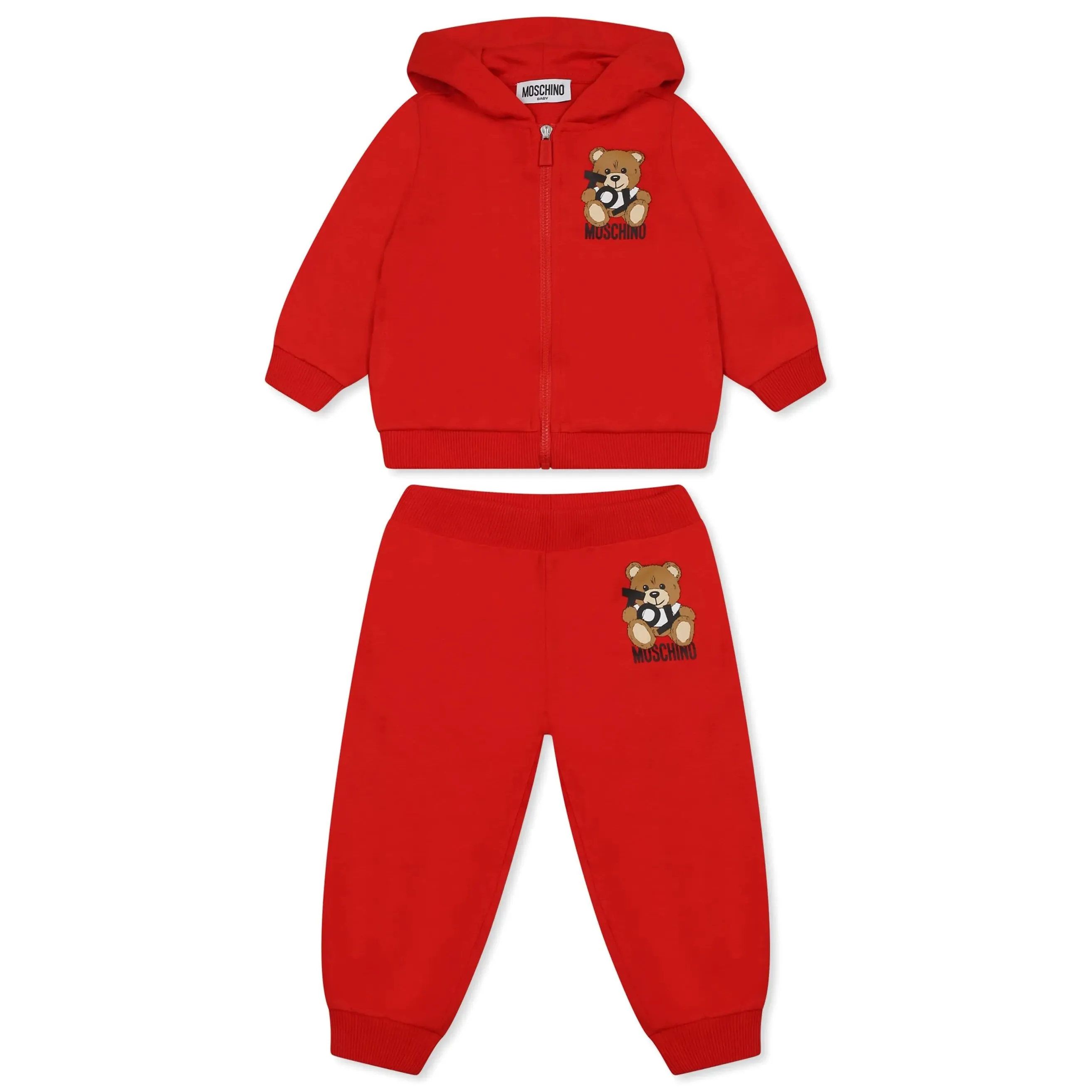 BABY ZIP UP HOODED SWEATSUIT W TOY BEAR PRINT