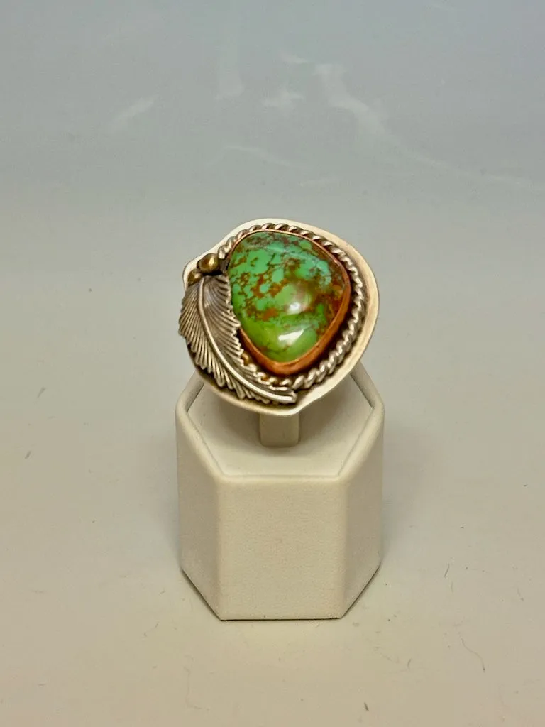 BAMBOO MOUNTAIN TURQUOISE COPPER AND STERLING SILVER RING JK114
