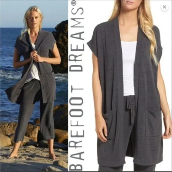 Barefoot Dreams Cozychic Ultra Lite cardigan charcoal gray longline 1X Long Card