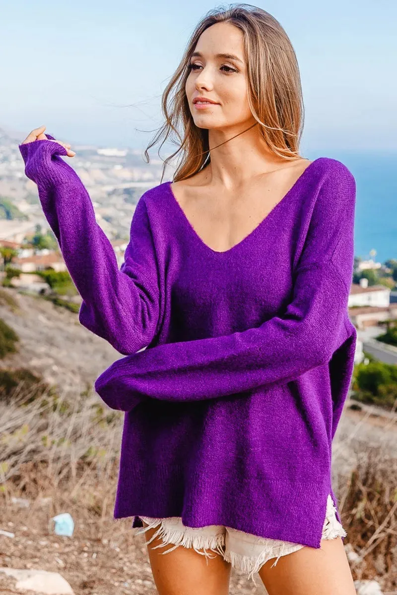 BiBi Loose Fit Deep U Neck Sweater Top