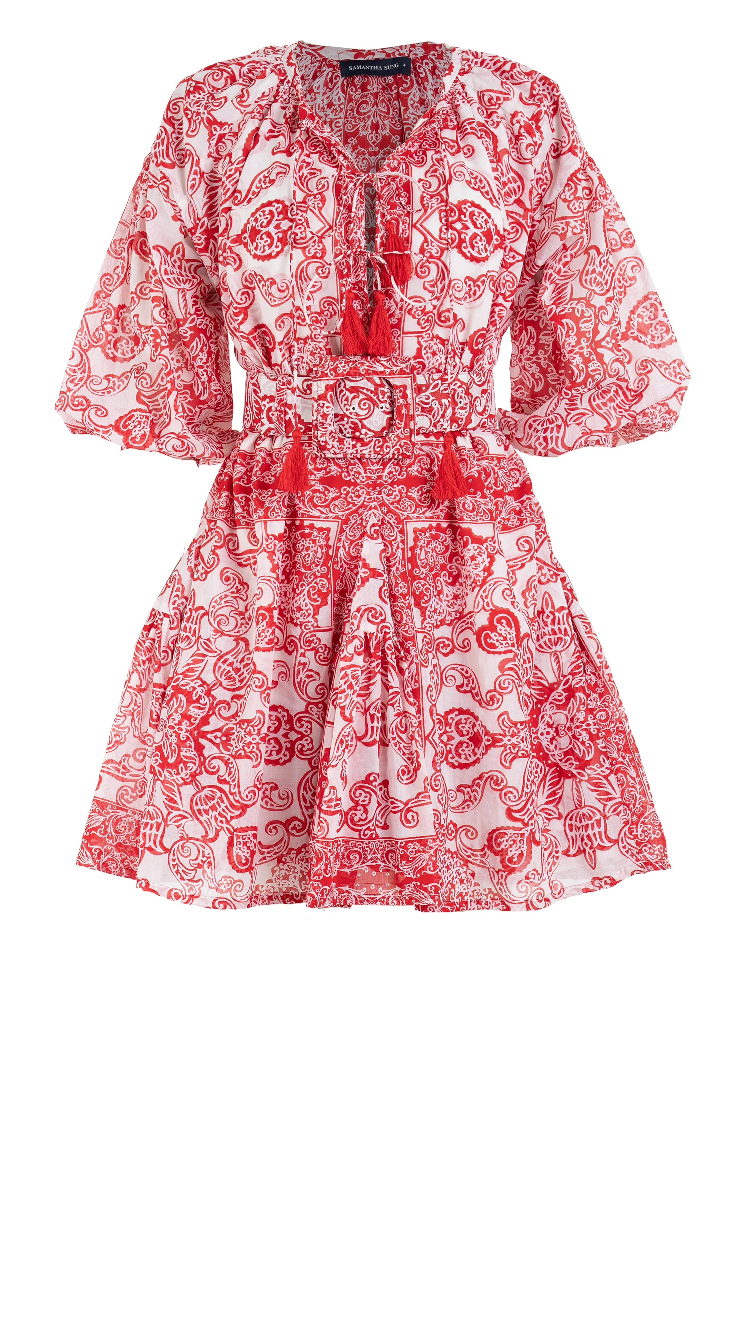 Birdy Dress Crew Neck 3/4 Sleeve with Hamilton Belt Mini Length Cotton Musola (Casanova Bandana)
