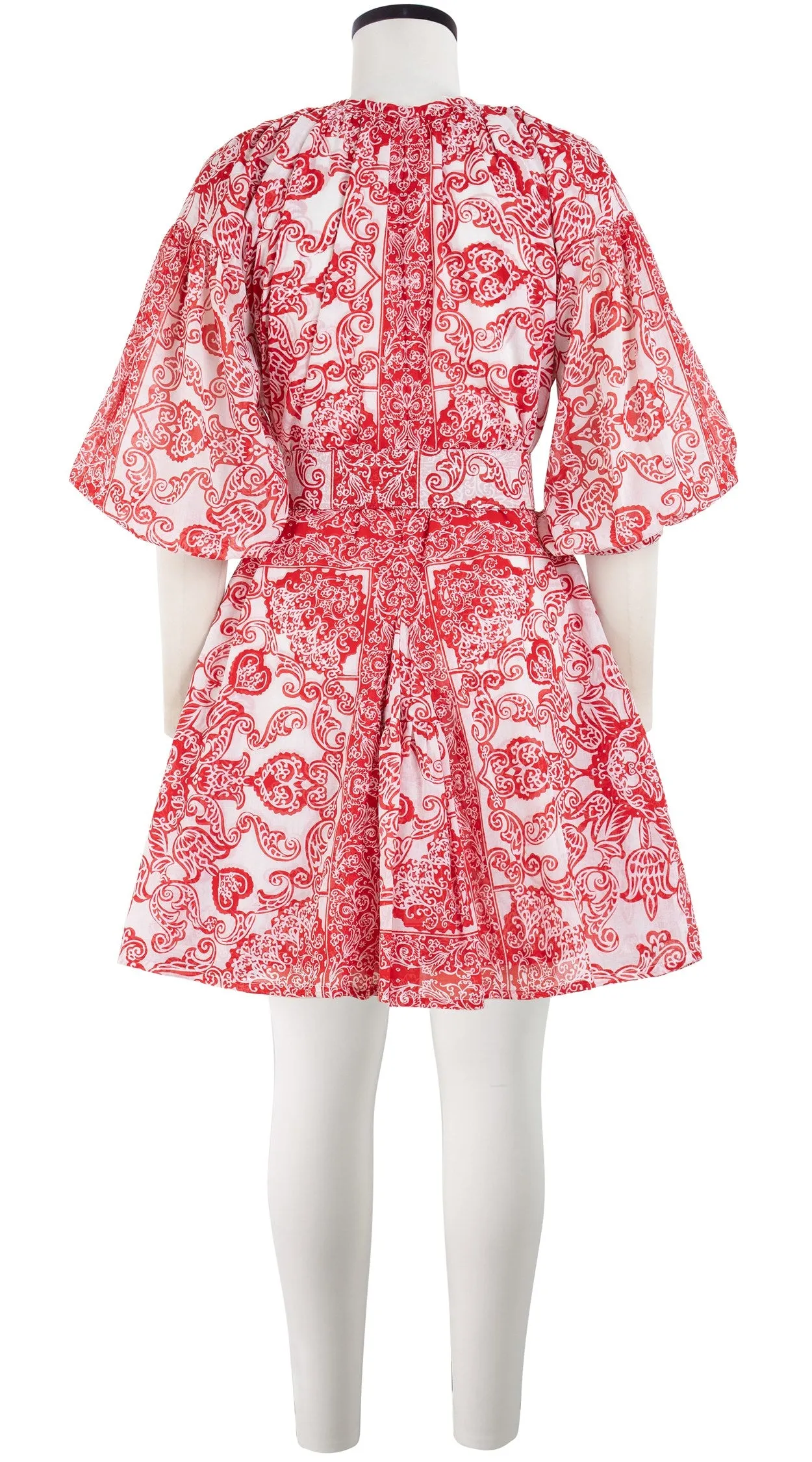 Birdy Dress Crew Neck 3/4 Sleeve with Hamilton Belt Mini Length Cotton Musola (Casanova Bandana)