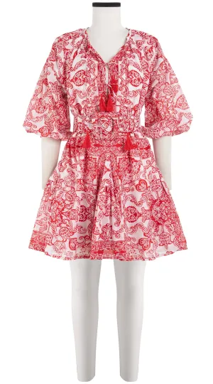 Birdy Dress Crew Neck 3/4 Sleeve with Hamilton Belt Mini Length Cotton Musola (Casanova Bandana)
