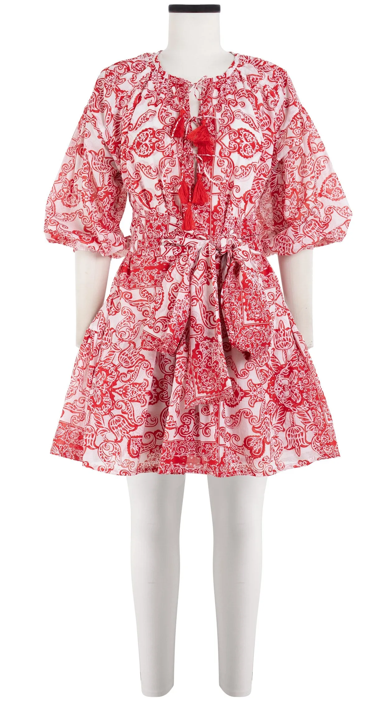 Birdy Dress Crew Neck 3/4 Sleeve with Hamilton Belt Mini Length Cotton Musola (Casanova Bandana)