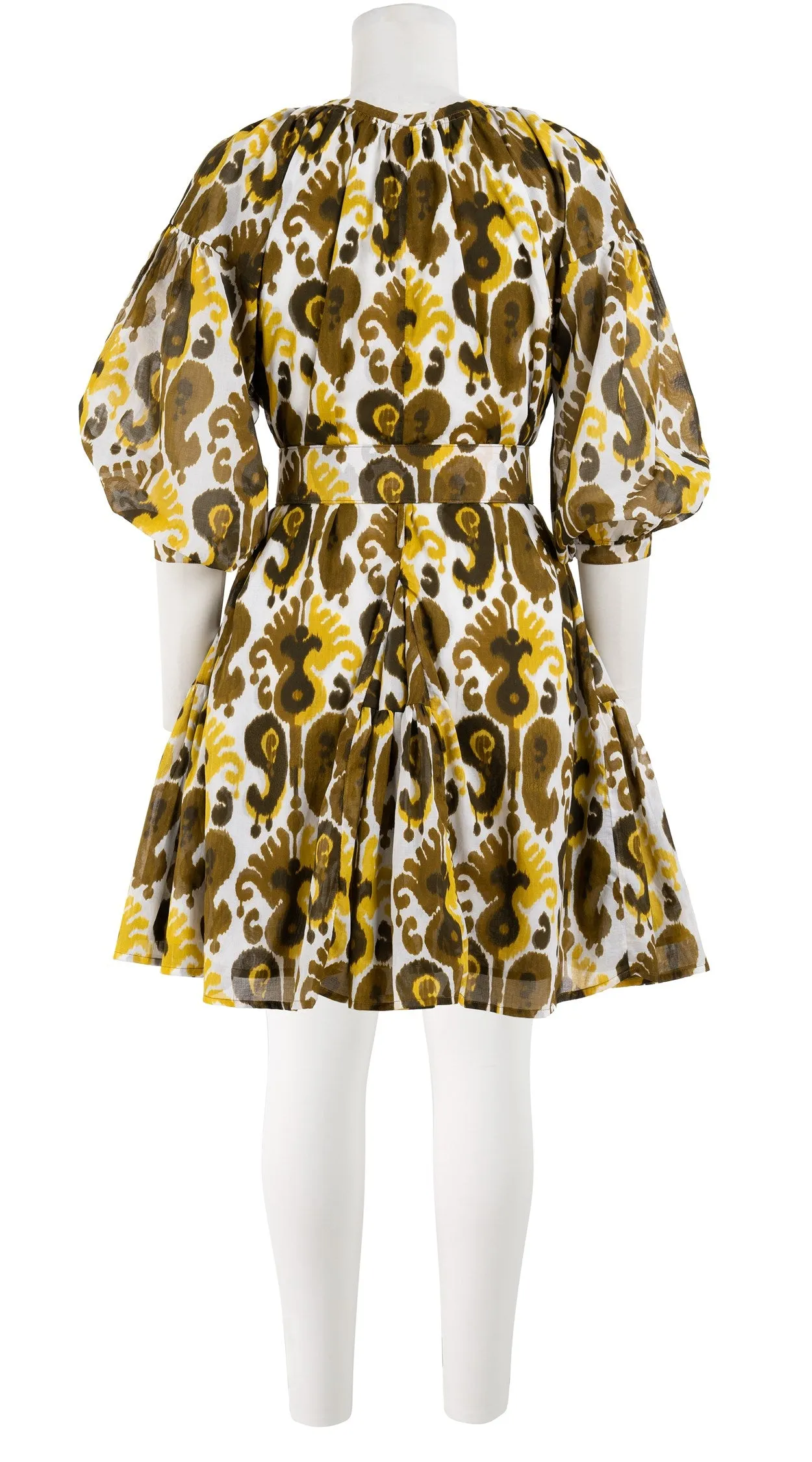 Birdy Dress Crew Neck 3/4 Sleeve with Hamilton Belt Mini Length Cotton Musola (Ikat Java)