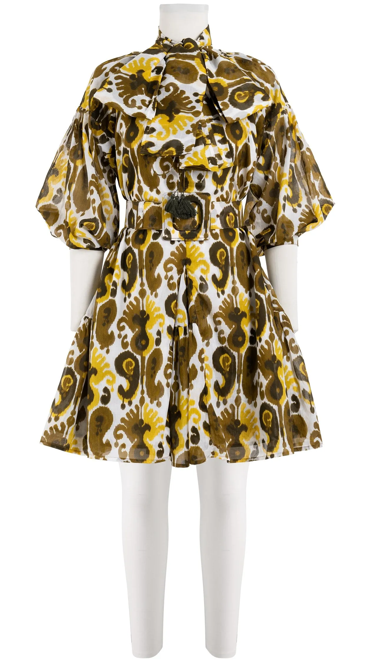 Birdy Dress Crew Neck 3/4 Sleeve with Hamilton Belt Mini Length Cotton Musola (Ikat Java)