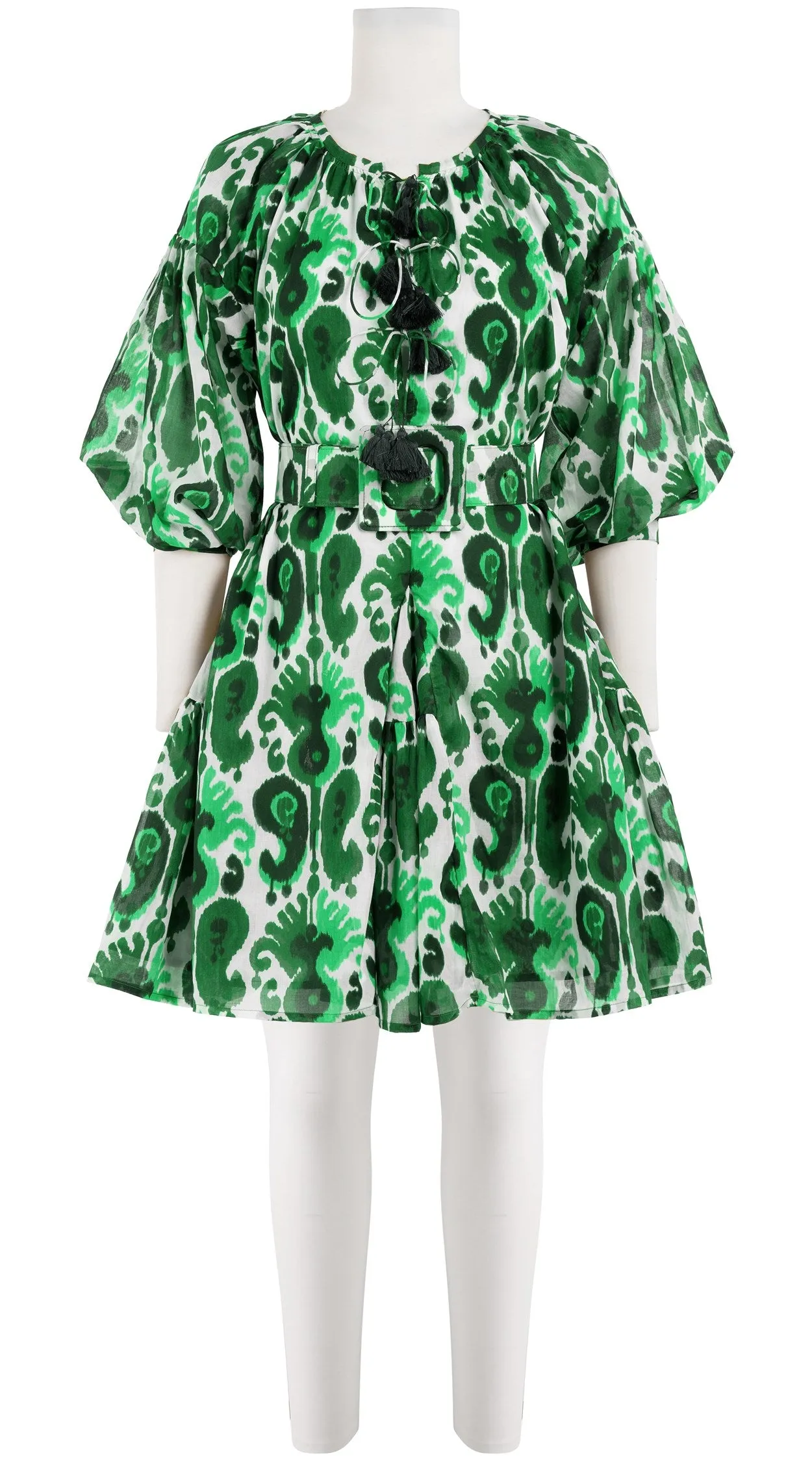 Birdy Dress Crew Neck 3/4 Sleeve with Hamilton Belt Mini Length Cotton Musola (Ikat Java)