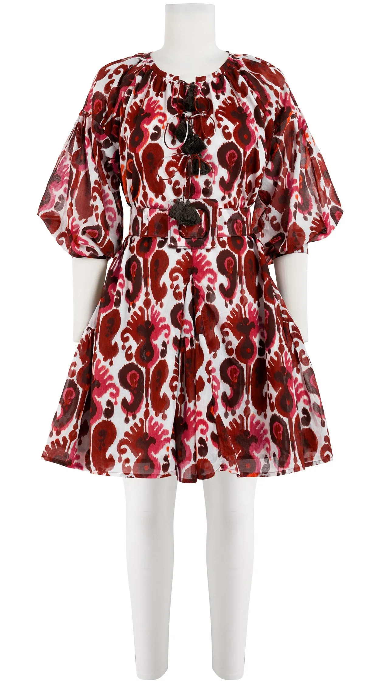 Birdy Dress Crew Neck 3/4 Sleeve with Hamilton Belt Mini Length Cotton Musola (Ikat Java)