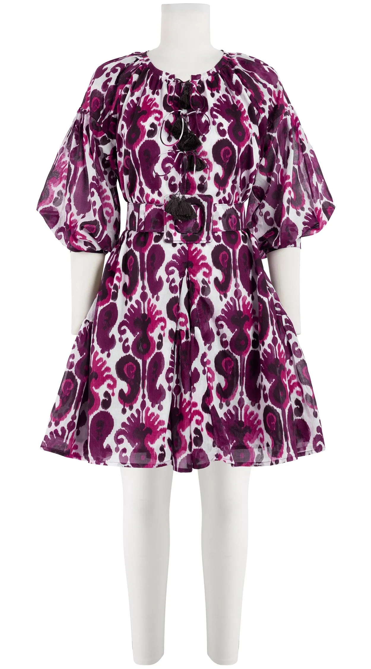 Birdy Dress Crew Neck 3/4 Sleeve with Hamilton Belt Mini Length Cotton Musola (Ikat Java)