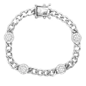 Bold Sterling Silver Pave Cuban Bracelet - C3141169