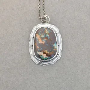 Boulder Opal Pendant. Layered Textured Bits of Light.