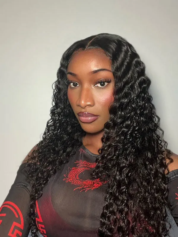 Breathable Frontal Lace Wig Pre Plucked Deep Wave Human Hair Wig Natural Hairline