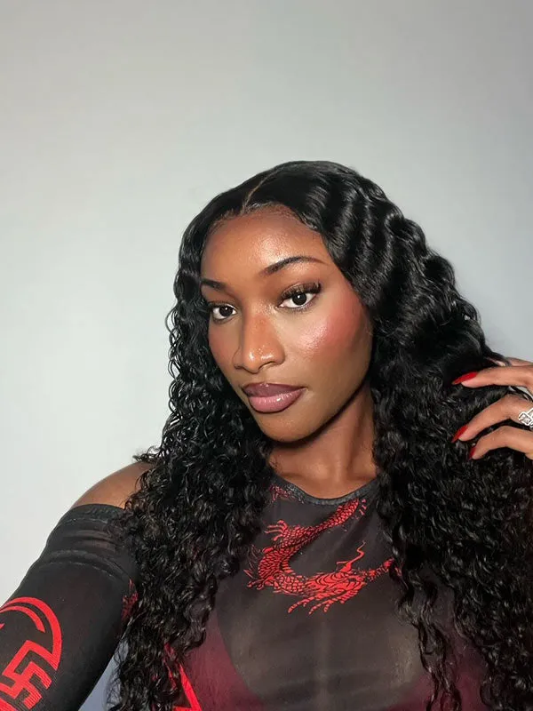 Breathable Frontal Lace Wig Pre Plucked Deep Wave Human Hair Wig Natural Hairline