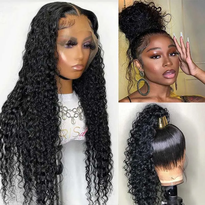 Breathable Frontal Lace Wig Pre Plucked Deep Wave Human Hair Wig Natural Hairline