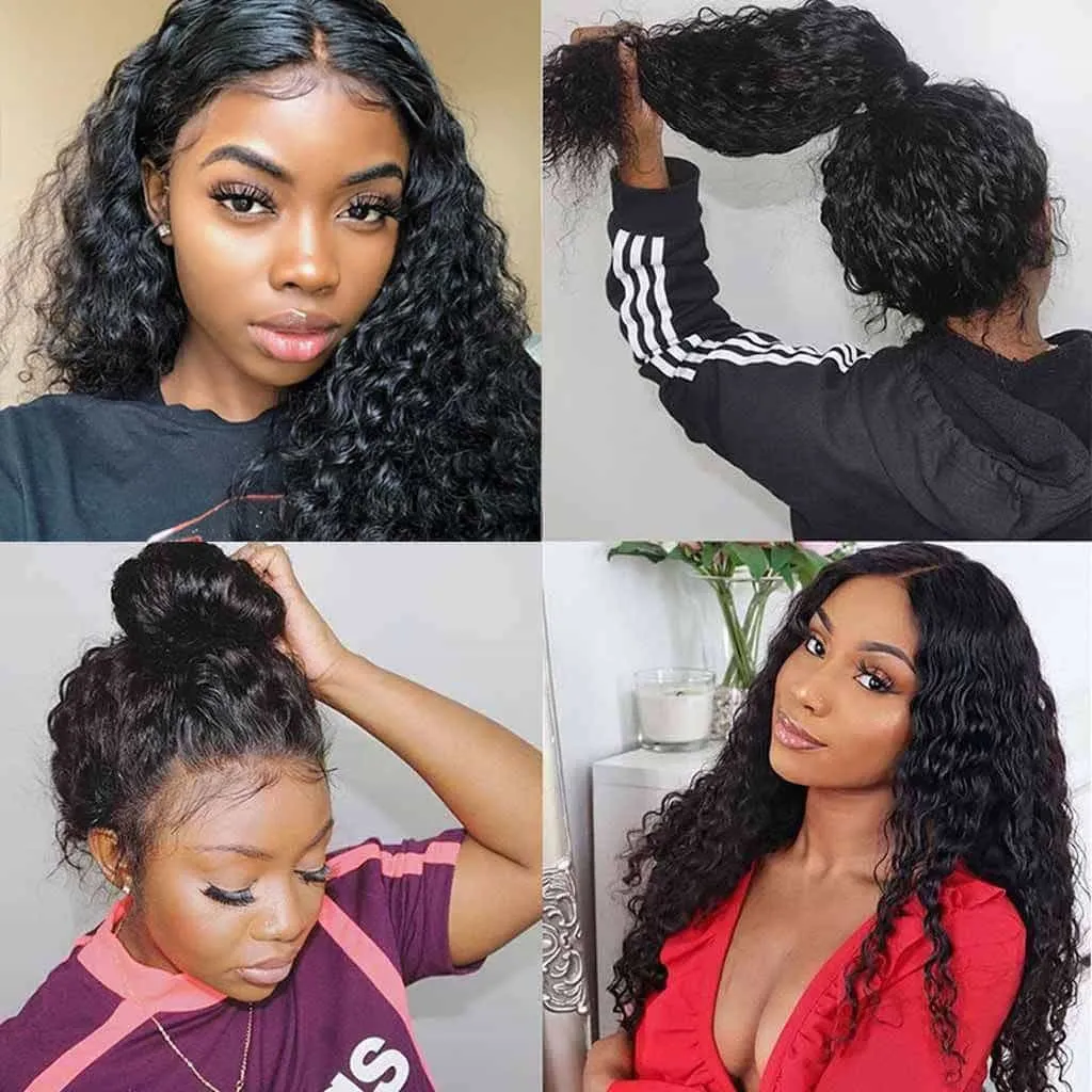 Breathable Frontal Lace Wig Pre Plucked Deep Wave Human Hair Wig Natural Hairline