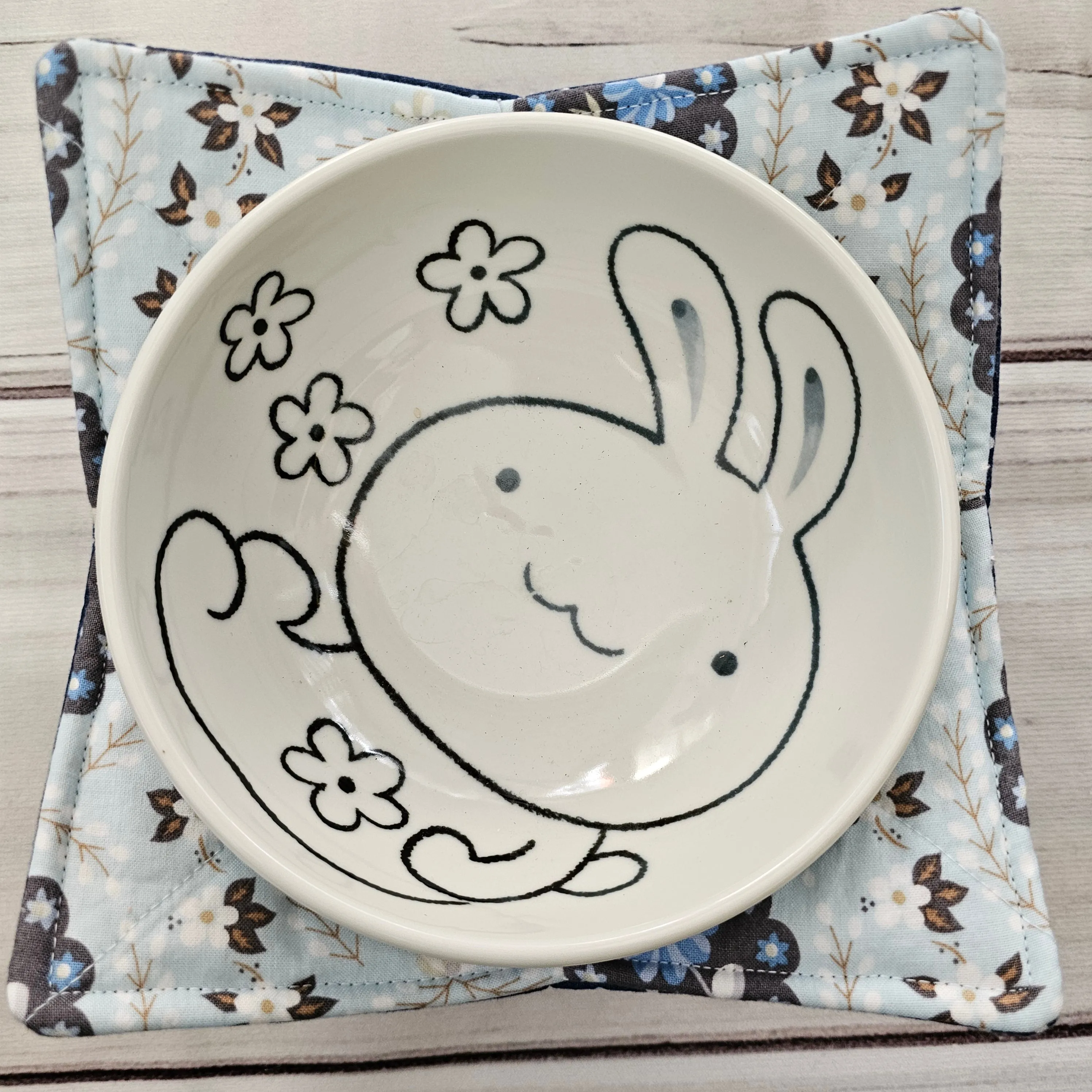 Bunnies on Doilies with Polka Dots - 100% Cotton Bowl Cozy