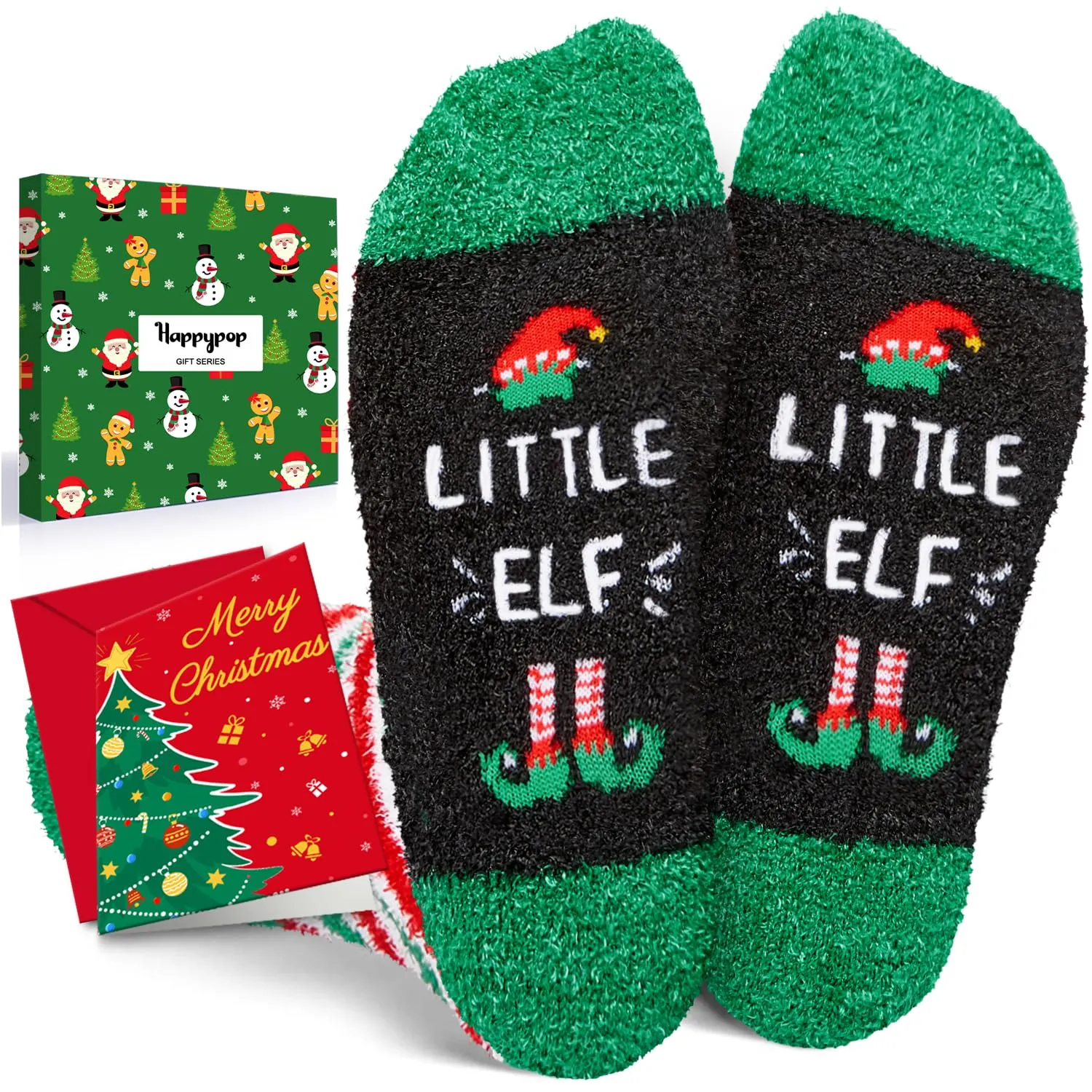 Christmas Gifts Stocking Socks for Kids - Little Elf Socks Secret Santa Sock Gifts with Greeting Card 7-9 Years