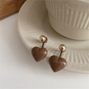 Coffee Enamel & 18K Gold-Plated Heart Ear Jackets
