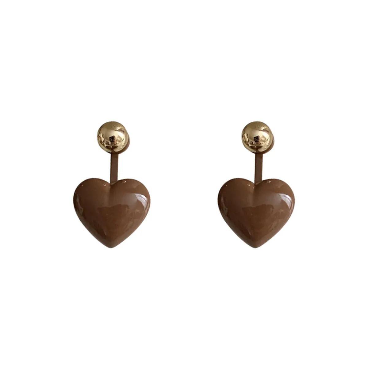 Coffee Enamel & 18K Gold-Plated Heart Ear Jackets