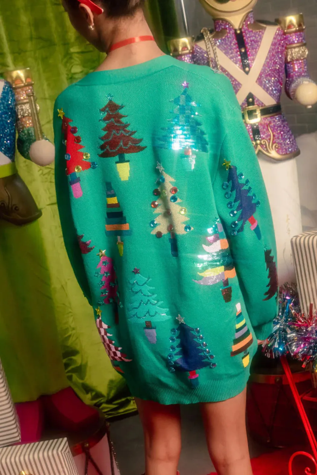 Colorblock Trees Cardigan Dress
