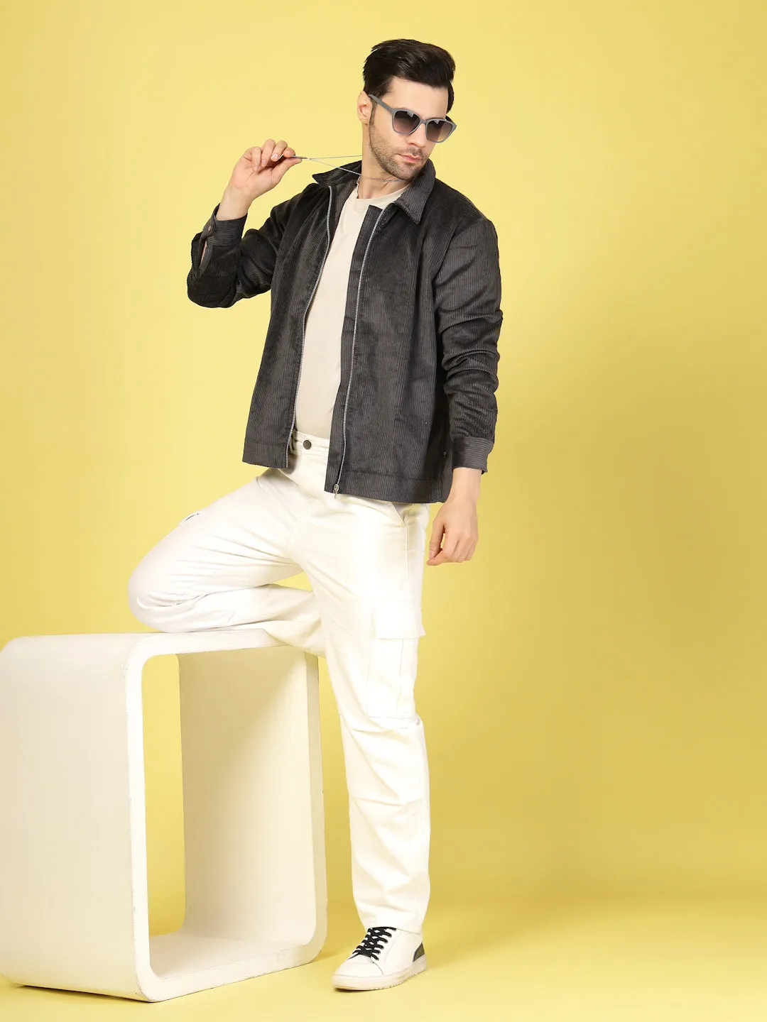 Corduroy Textured Zipper Jacket
