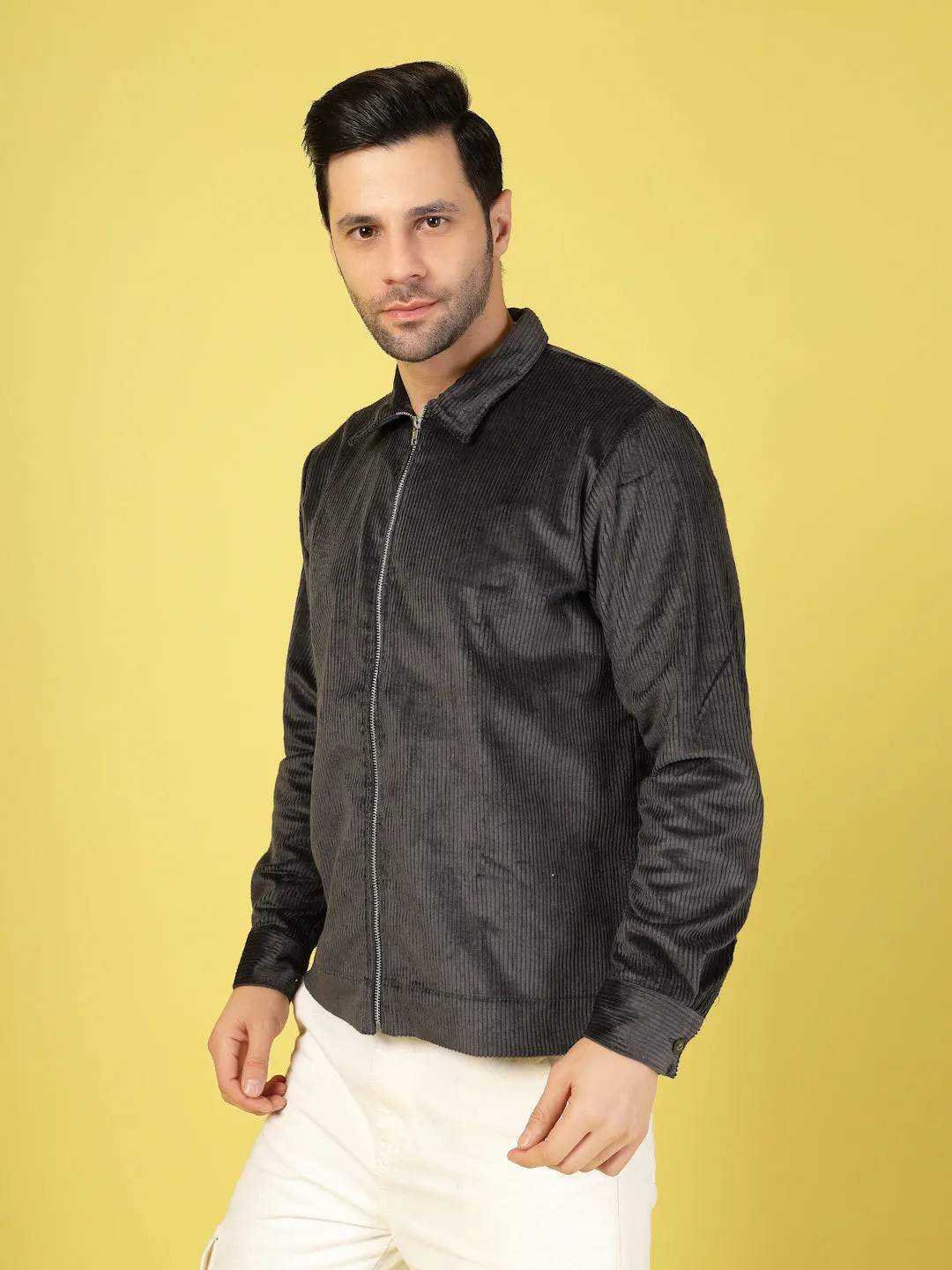 Corduroy Textured Zipper Jacket