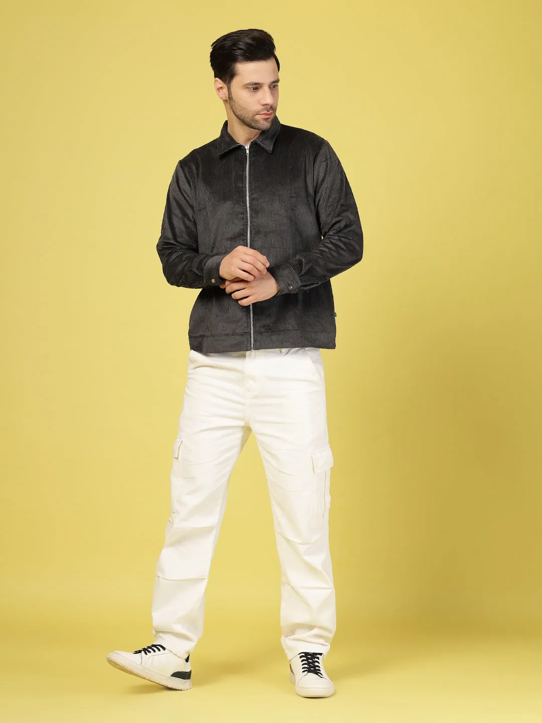 Corduroy Textured Zipper Jacket