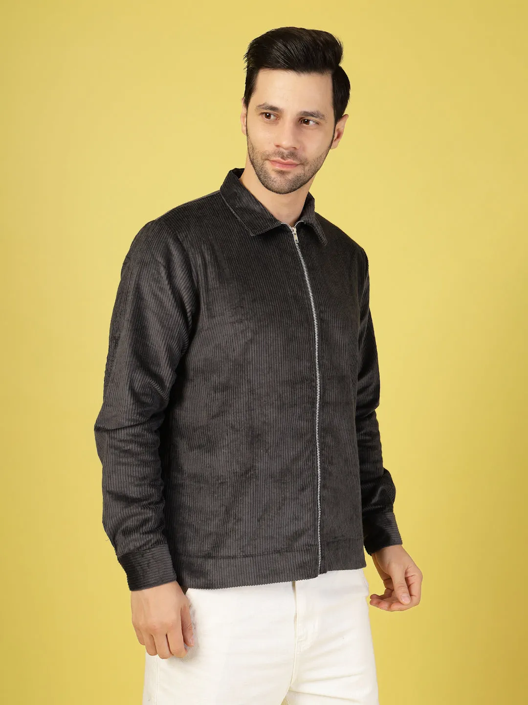 Corduroy Textured Zipper Jacket