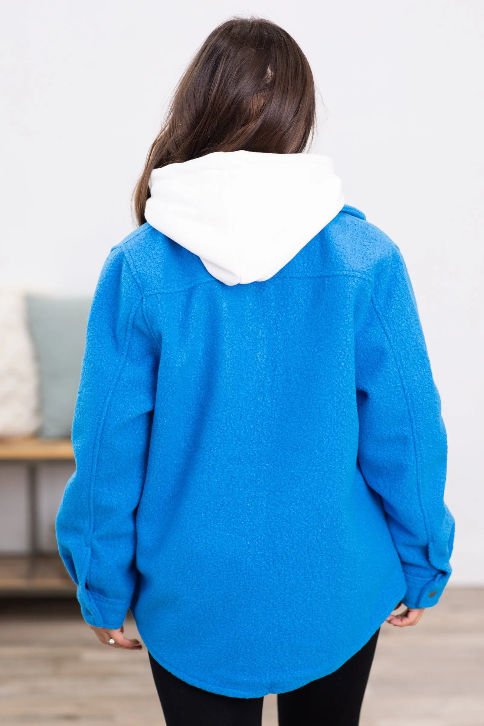 Dark Sky Blue Textured Snap Front Shacket