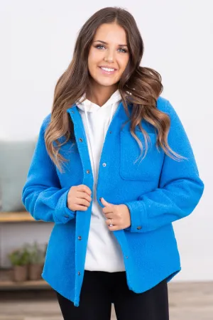Dark Sky Blue Textured Snap Front Shacket